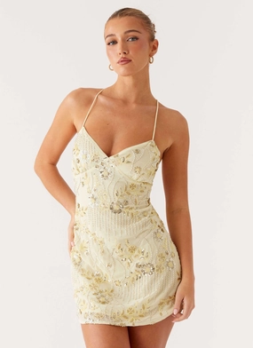 Vietta Sequin Cami Mini Dress - Yellow Vibrant Design Flowing Lines Vietta Sequin Cami Mini Dress - Yellow