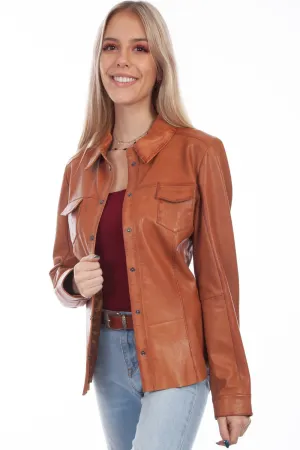 Vintage Flow Scully Womens Cognac Lamb Leather Contemporary Snap Jacket Comfortable Appearance Base Fit Piece Scully Womens Cognac Lamb Leather Contemporary Snap Jacket