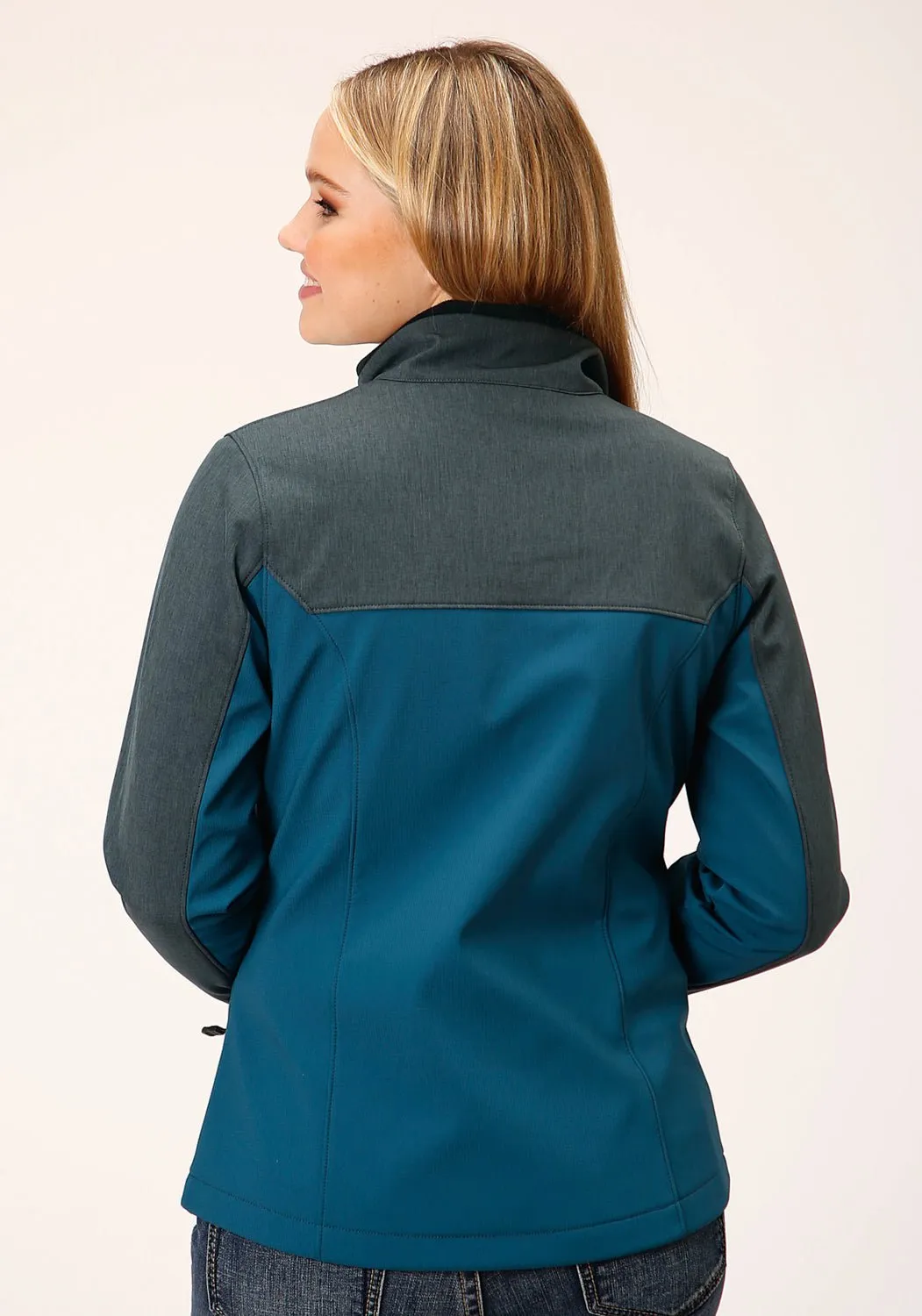 Roper Womens Zip Green/Grey Polyester Softshell Jacket Tailored Design Smart Fit