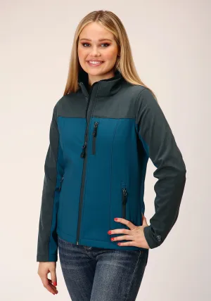 Vintage Form Roper Womens Zip Green/Grey Polyester Softshell Jacket Roper Womens Zip Green/Grey Polyester Softshell Jacket Anti Static Material Blend Modern Traveler Gear Sunny Vibes