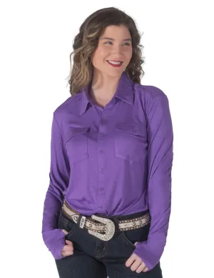 Vintage Look Cowgirl Tuff Womens Pullover Button-Up Purple Polyester L/S Shirt Odor Control Fabric Cowgirl Tuff Womens Pullover Button-Up Purple Polyester L/S Shirt