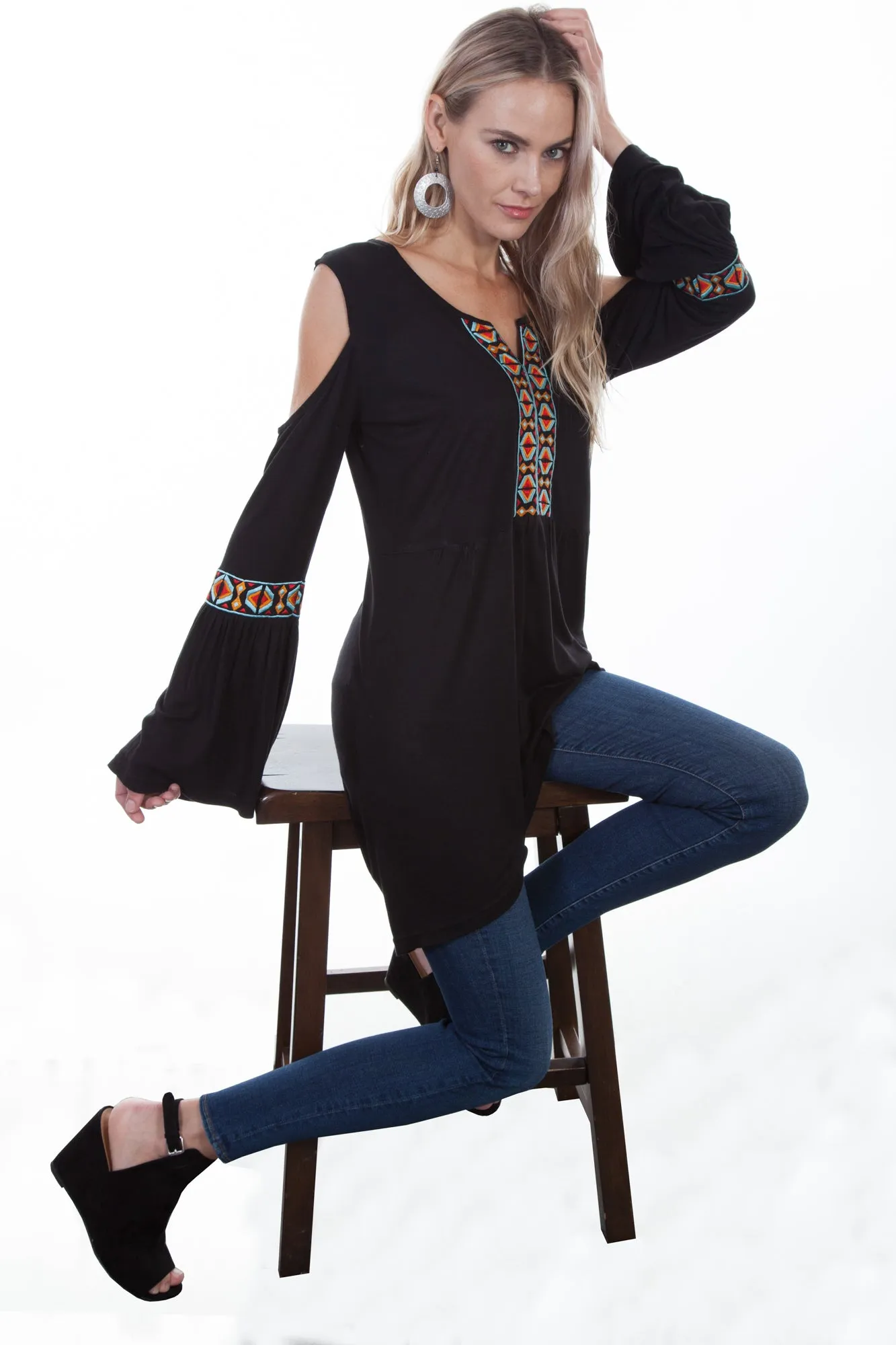 Scully Womens Black Viscose Aztec L/S Tunic Corporate Retreat