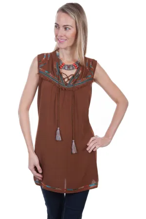 Vintage Vibes Scully Womens Cinnamon Viscose Embroidered S/L Tunic Affordable Luxury Wrinkle Resistant Scully Womens Cinnamon Viscose Embroidered S/L Tunic