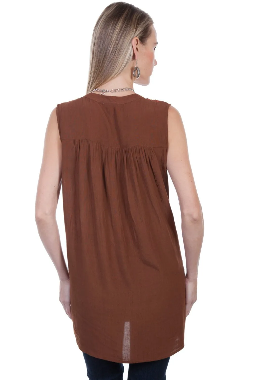 Scully Womens Cinnamon Viscose Embroidered S/L Tunic Lightweight Material