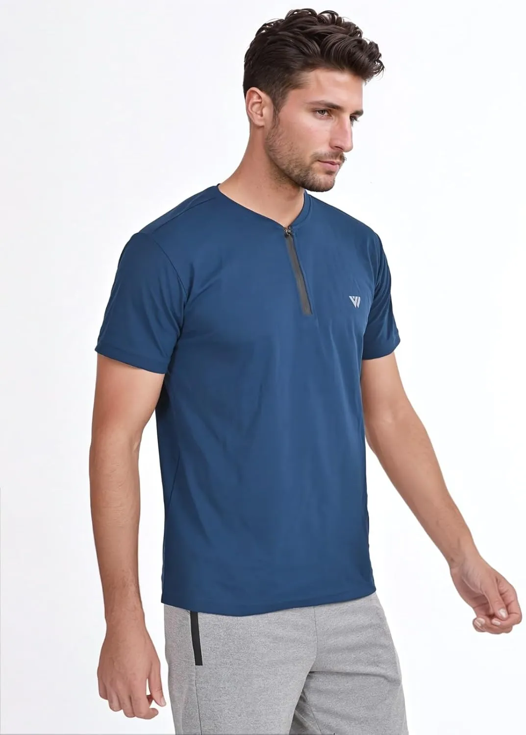 VIROH Mens Quick-Dry Zipper Activewear T-Shirt, Lightweight Short Sleeve Gym & Sports T-Shirt