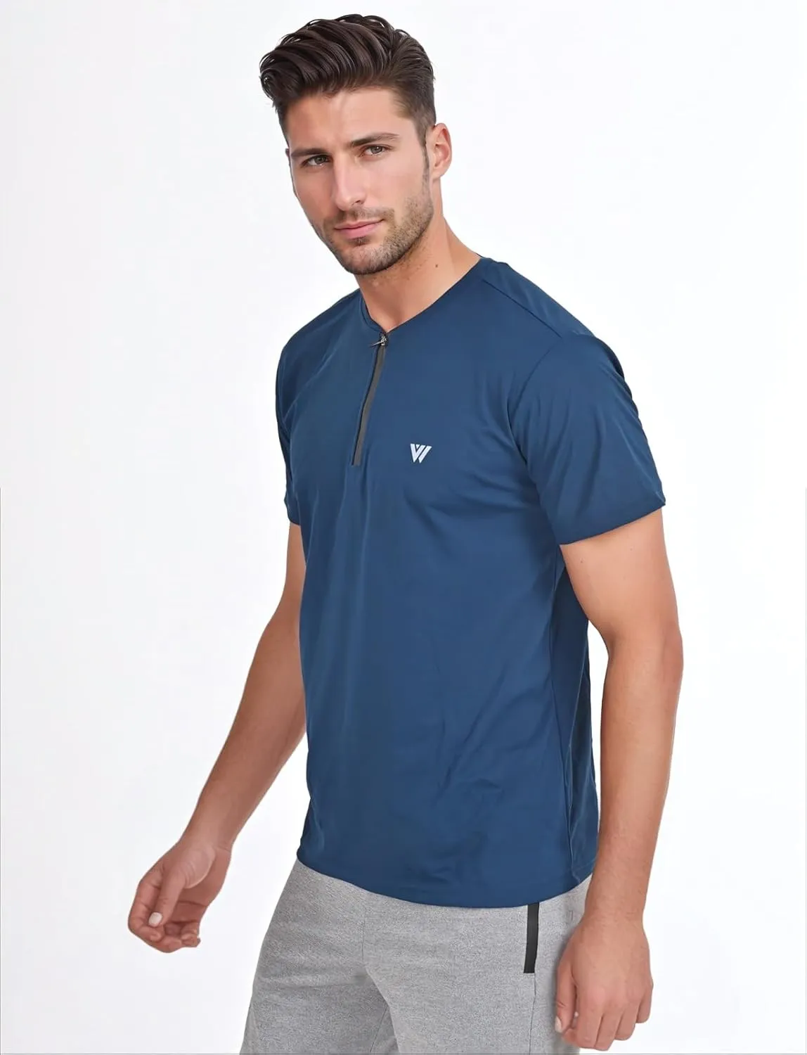 VIROH Mens Quick-Dry Zipper Activewear T-Shirt, Lightweight Short Sleeve Gym & Sports T-Shirt