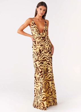 Viva Lune Maxi Dress - Laguna Print Bold Design Viva Lune Maxi Dress - Laguna Print Satin Glow