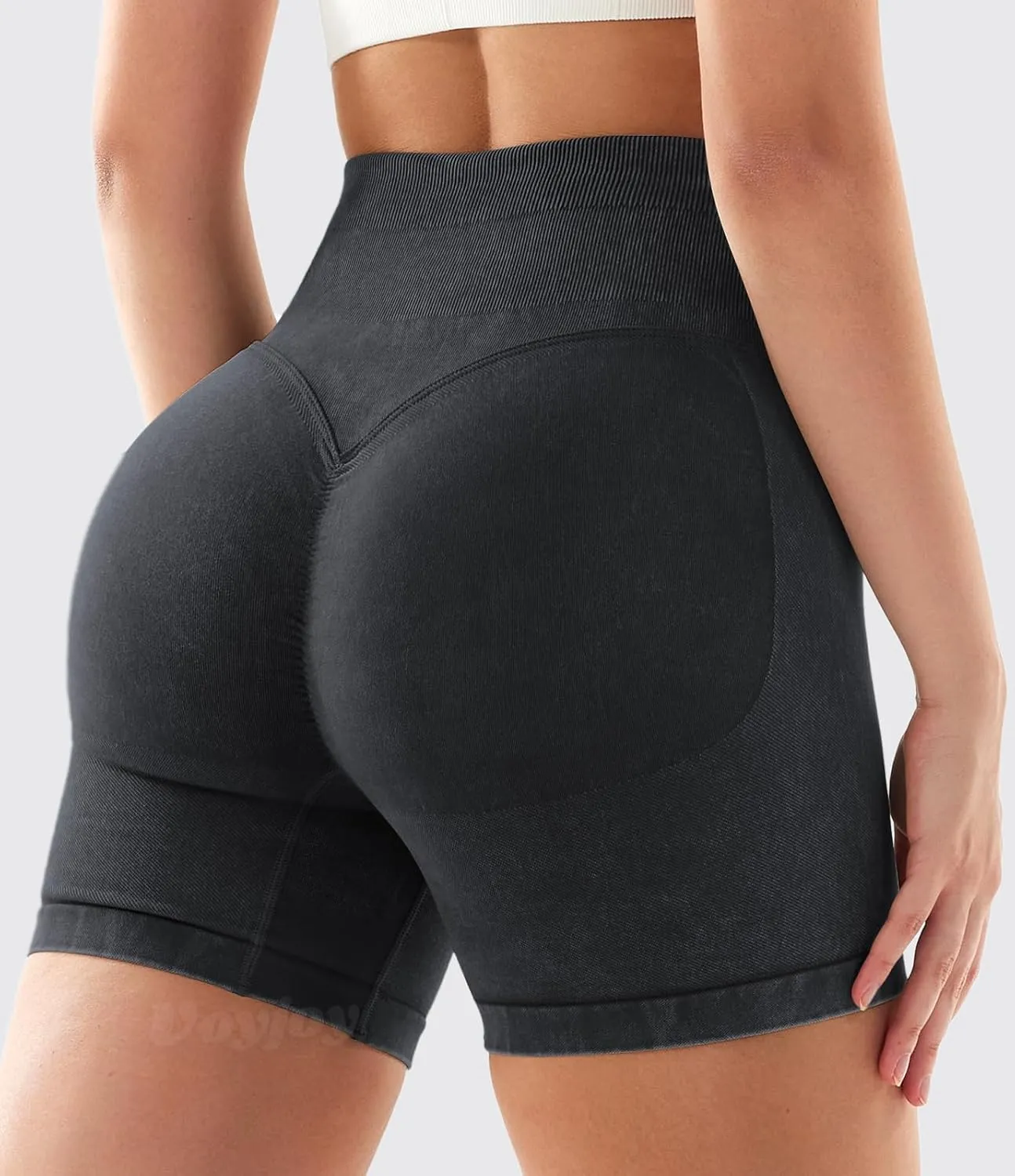 VOYJOY Women Sandwashed Impact Shorts High Waist Scrunch Butt Lifting Gym Biker Shorts Workout Gym