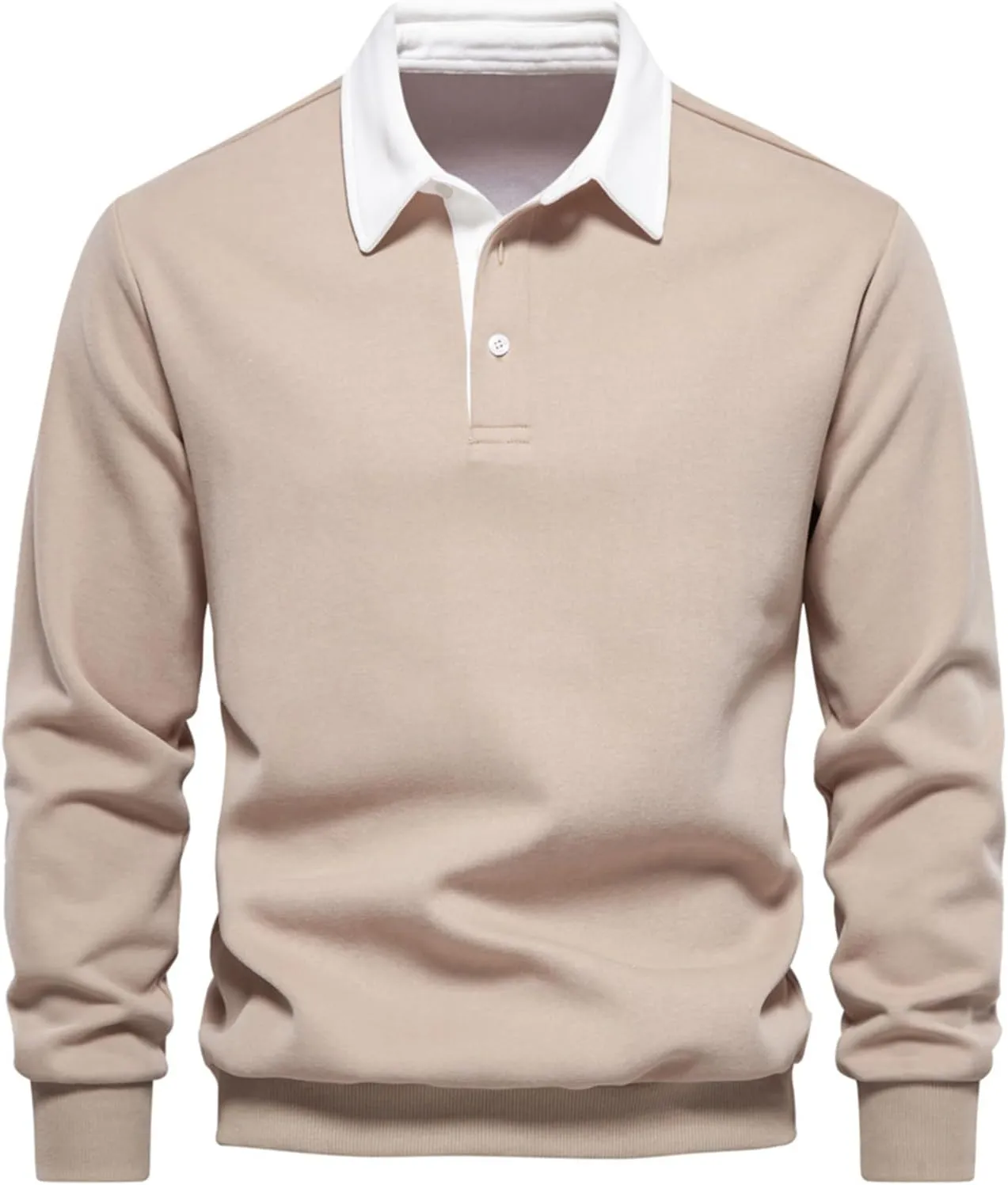 Wankang Mens Heavyweight Polo Sweatshirt Trendy Long Sleeve Sweatshirts Color Block Sports Shirts Fall Pullover Tops for Men