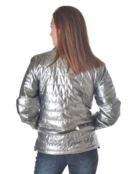 Cowgirl Tuff Womens Horizontal Midweight Silver 100% Polyester Softshell Jacket Casual Luxury Winter Warmth Lifestyle Ready