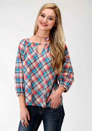 Wardrobe Must Have Roper Plaid Womens Red 100% Cotton Desert Sunrise S/S Blouse Classic Comfort Classic Fit Roper Plaid Womens Red 100% Cotton Desert Sunrise S/S Blouse