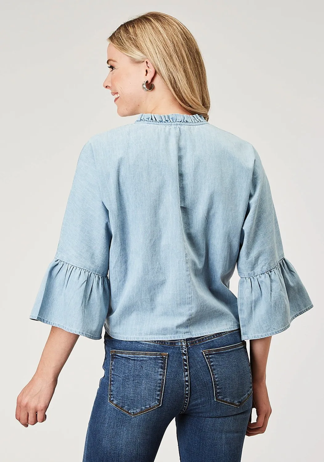 Roper Womens Feminine Denim Blue 100% Cotton L/S Blouse Creative Professional