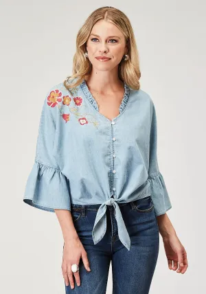 Wardrobe Must Have Roper Womens Feminine Denim Blue 100% Cotton L/S Blouse Rooftop Bar Stretchable Fabric Roper Womens Feminine Denim Blue 100% Cotton L/S Blouse