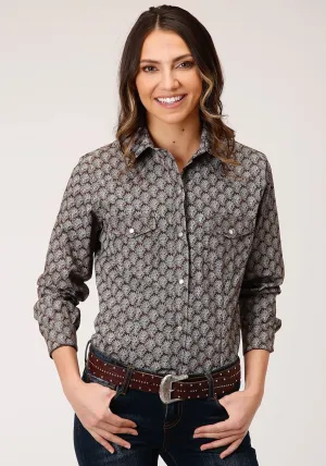Wardrobe Must Have Roper Womens Tear Drop Brown Cotton Blend L/S Shirt Roper Womens Tear Drop Brown Cotton Blend L/S Shirt Layering Essential Multi Functional Pockets