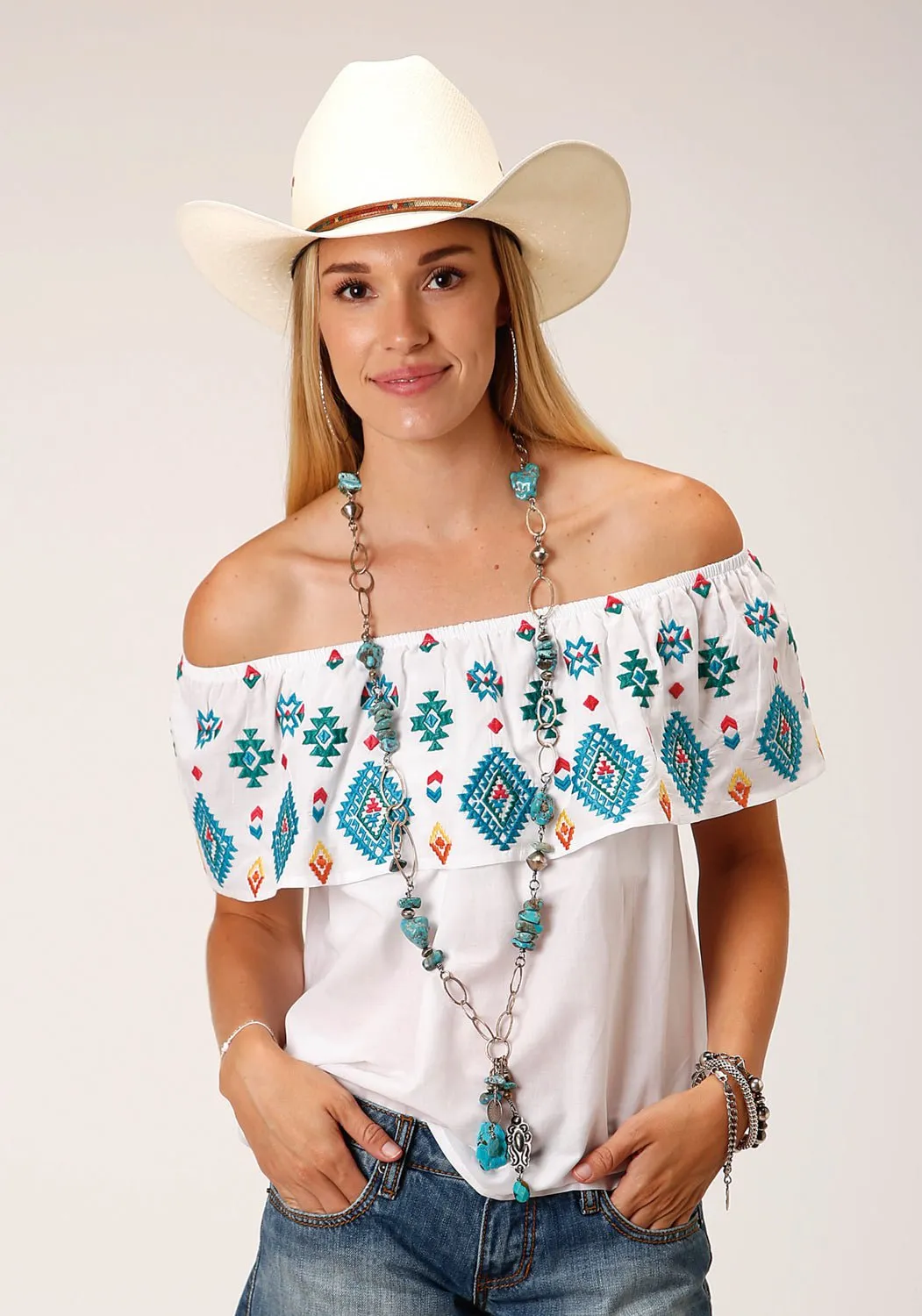 Stetson Womens Bright Schiffli Lawn White 100% Cotton S/L Blouse Unmatched comfort