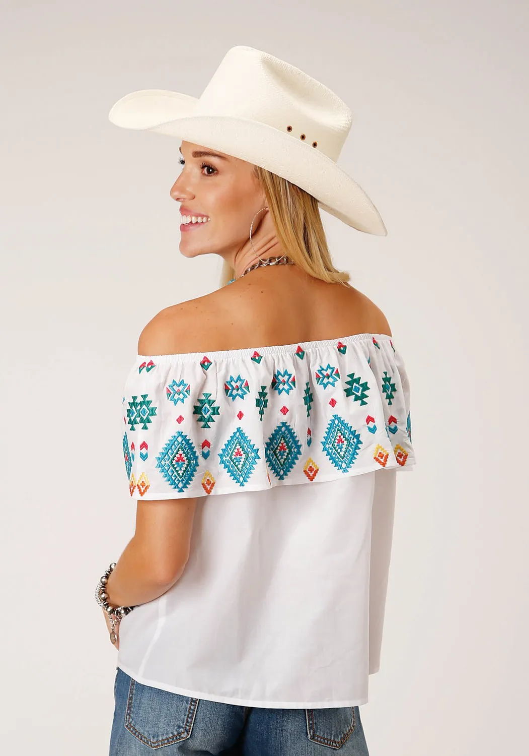 Contemporary Style Stetson Womens Bright Schiffli Lawn White 100% Cotton S/L Blouse