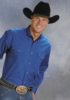 Wardrobe Must-Haves Roper Mens Royal 100% Cotton L/S Button Down Solid Poplin Western Shirt Roper Mens Royal 100% Cotton L/S Button Down Solid Poplin Western Shirt Tuckable Hem Simple Style