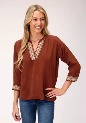 Wardrobe Staple Stetson Womens Tobacco Denim Peasant 3/4 Sleeve Blouse Weekend Adventure Stetson Womens Tobacco Denim Peasant 3/4 Sleeve Blouse