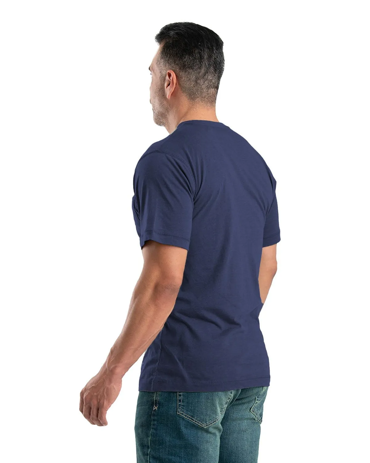 Berne Apparel Mens Performance Pocket Tee Navy Cotton Blend L/S T-Shirt Oversized Fit Split hem
