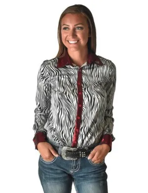 Wardrobe Staples Cowgirl Tuff Womens Zebra Metallic Black/White Polyester L/S Shirt Active Design Light Comfort Cowgirl Tuff Womens Zebra Metallic Black/White Polyester L/S Shirt