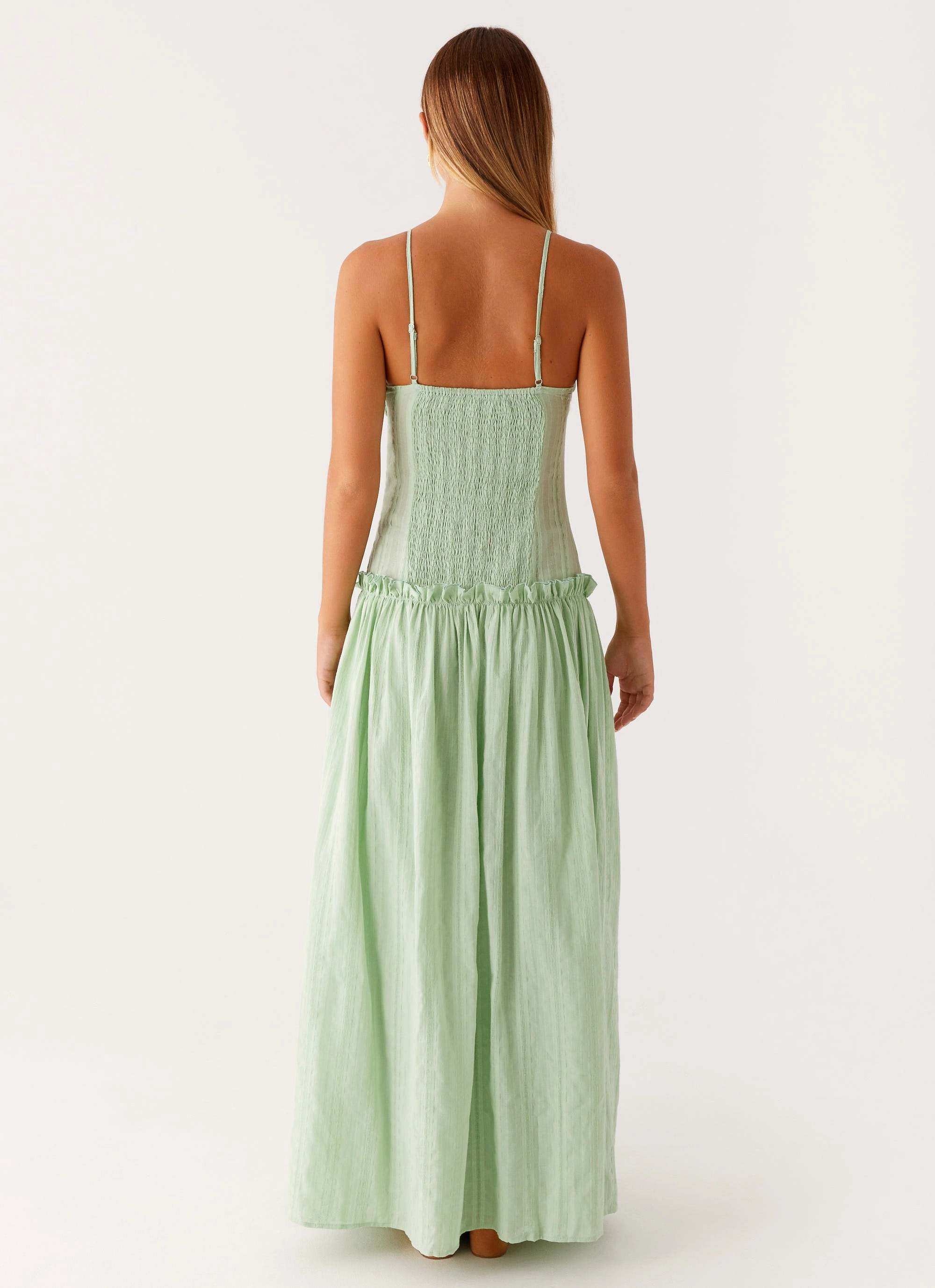 Jacinda Drop Waist Maxi Dress - Sage boho vibe