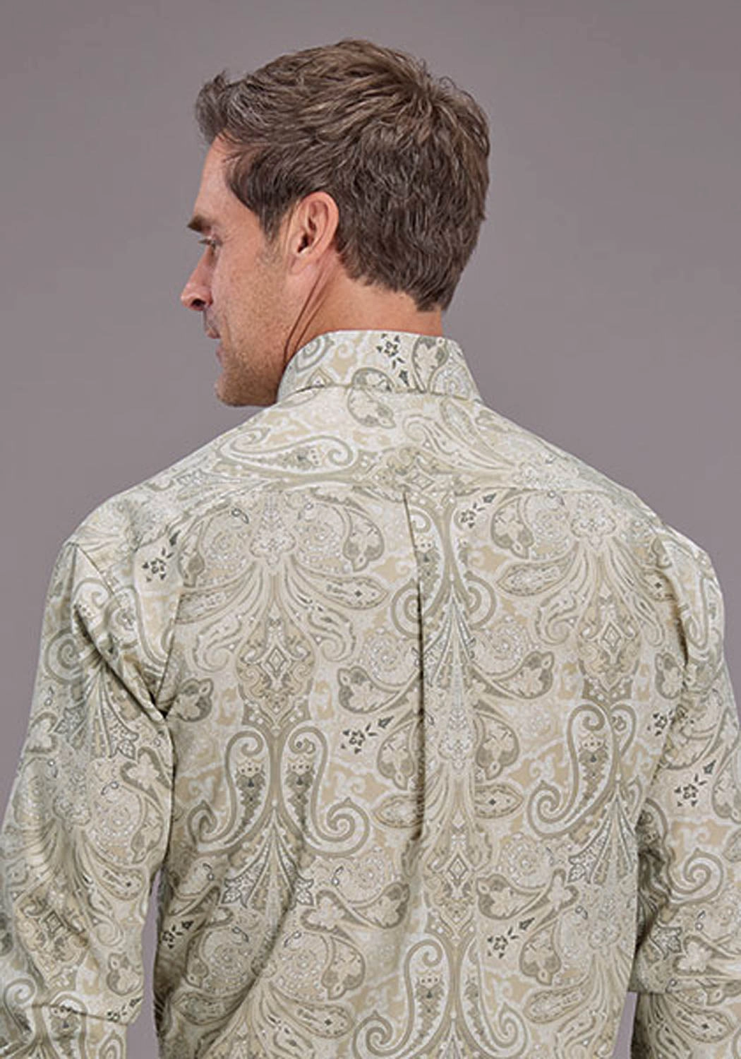 Unstructured Shoulder Flexible Knit Stetson Mens Sand Dollar Paisley Tan 100% Cotton Btn L/S Shirt