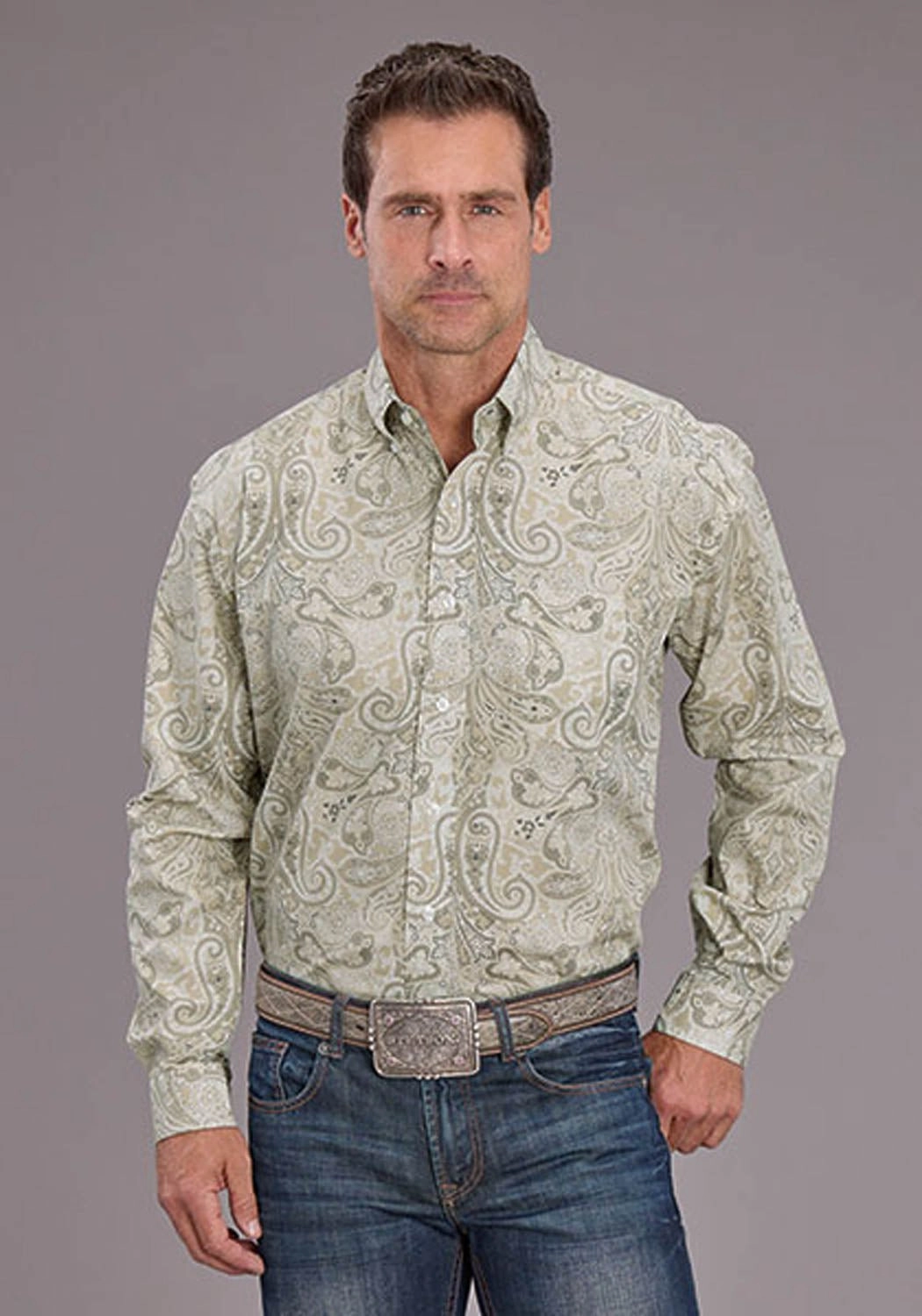 Snag Resistant Fabric Eco-Friendly Fabric Stetson Mens Sand Dollar Paisley Tan 100% Cotton Btn L/S Shirt