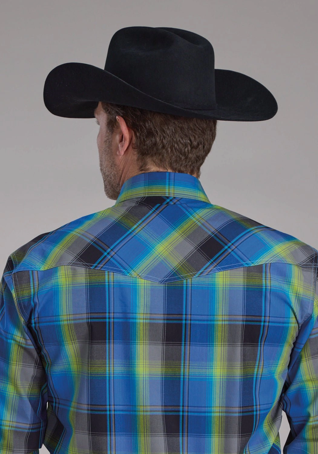 Smart Casual Roper Mens 2247 Cobalt Plaid Blue/Green 100% Cotton L/S Shirt