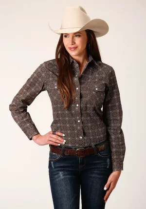 Warm Fabric Roper Womens Retro Print Brown Cotton Blend L/S Shirt Roper Womens Retro Print Brown Cotton Blend L/S Shirt tailored look Tagless Labeling