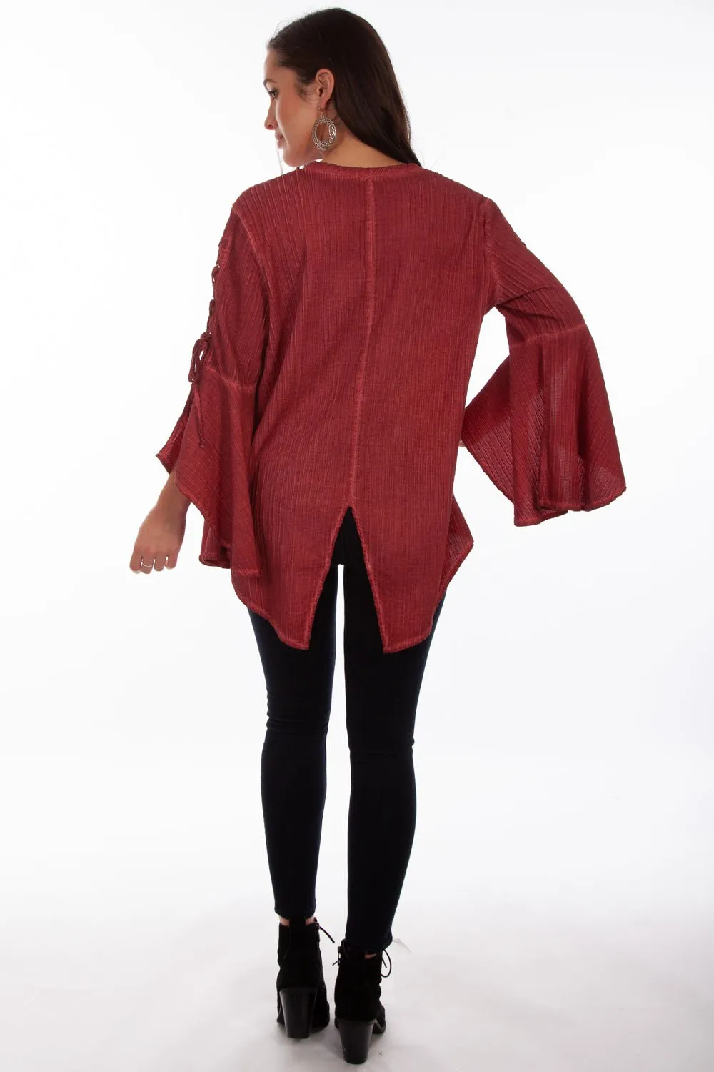 Versatile Layering Year-Round Favorite Scully Womens Red Cotton Blend Lace-up S/S Tunic