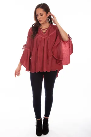 Warm Fabric Scully Womens Red Cotton Blend Lace-up S/S Tunic Scully Womens Red Cotton Blend Lace-up S/S Tunic youth trend