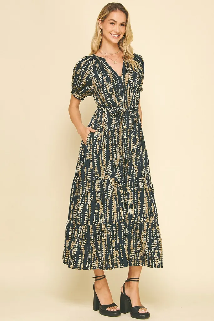 NoiseFreeFabric Fashionable Fit Daphne Printed Midi Dress in Navy