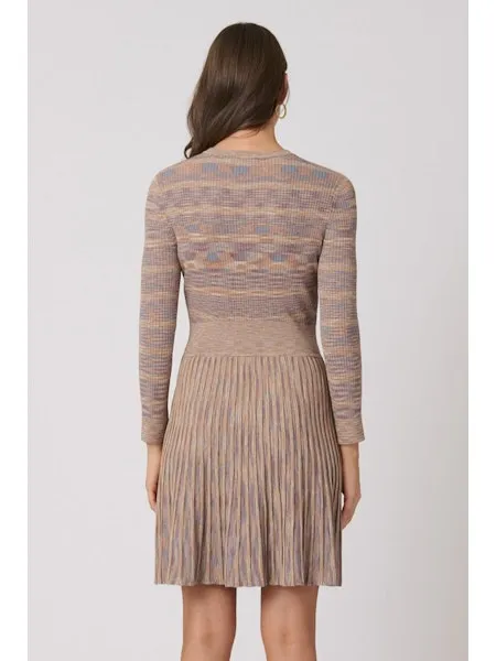 Elegant Mood Street Ready Martha Dress in Tan, Slate Blue & Umber