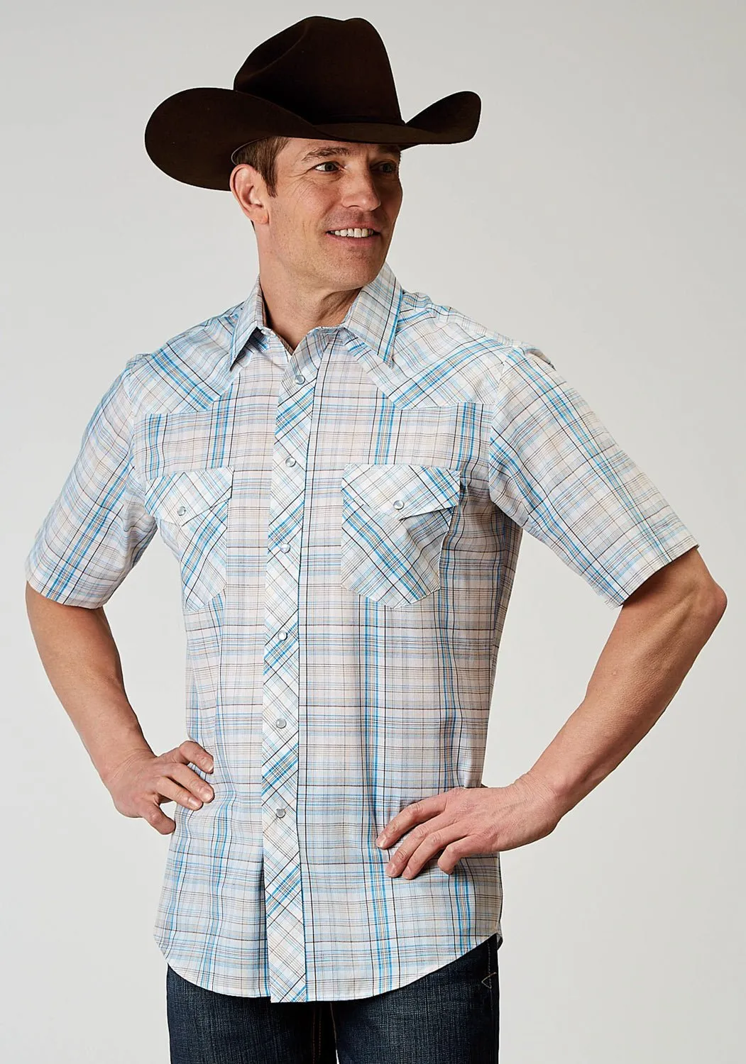 Chilly Weather Wear Roper Mens 1976 Multi Plaid Multi-Color Cotton Blend S/S Shirt