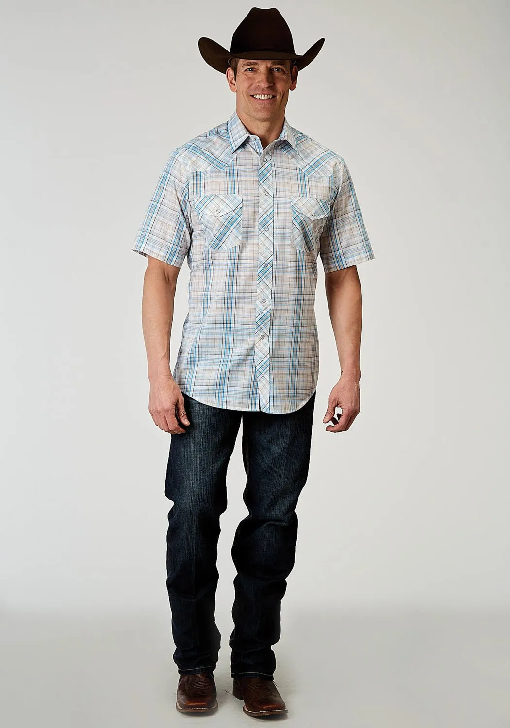 Roper Mens 1976 Multi Plaid Multi-Color Cotton Blend S/S Shirt Non-irritating