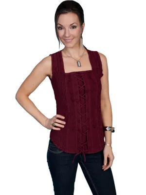 warm weather Scully Cantina Collection Tank Top Burgundy 100% Cotton Lace-Up Front All-Weather Wear Scully Cantina Collection Tank Top Burgundy 100% Cotton Lace-Up Front