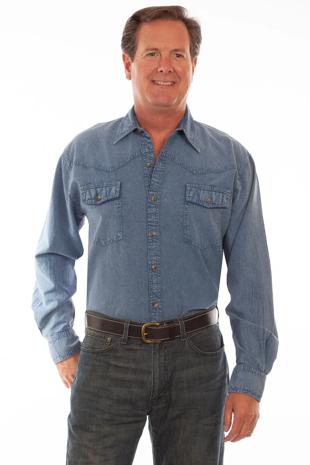 Corporate Event Active Wear Scully Mens Lt Washed Denim 100% Cotton Western L/S Shirt