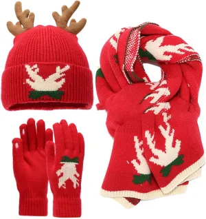 Warm Winter Beanie Hat Scarf Set for Men Women,Knit Skull Cap Touchscreen Gloves Neck Warmer Scarves for Cold Weather
