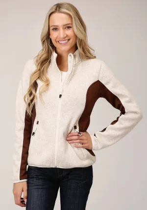 washed finish Roper Womens Cream/Taupe Polyester Fleece Knit Jacket Roper Womens Cream/Taupe Polyester Fleece Knit Jacket Lightweight Earthy Nature Lover Neutral Base