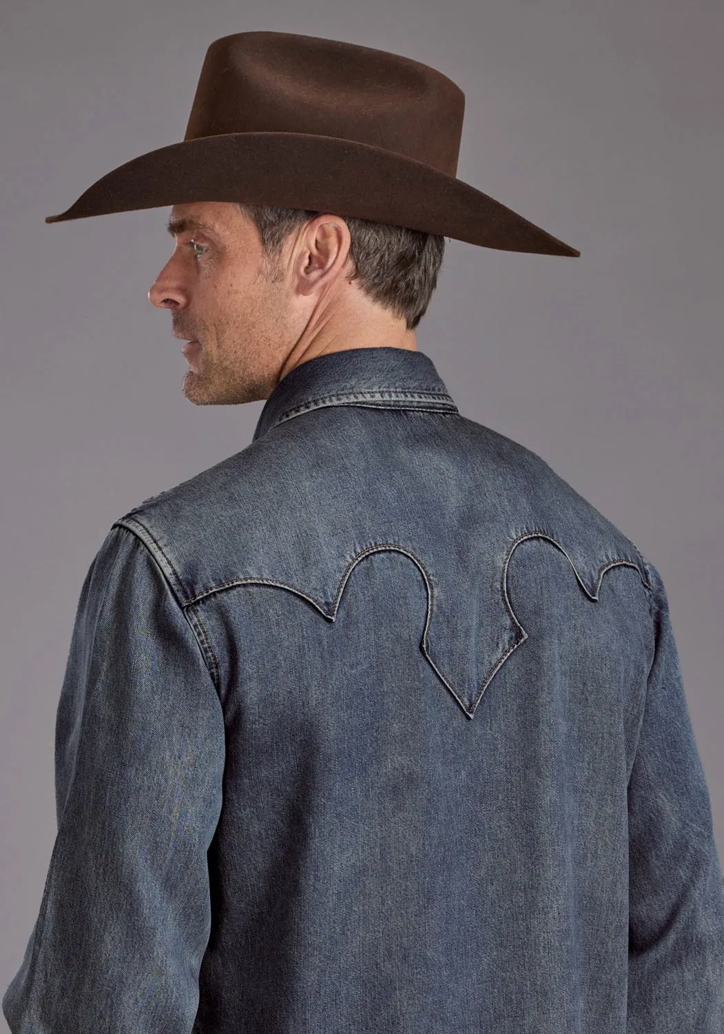 Stetson Mens Octagon Snaps Western Blue Lyocell L/S Shirt Snug feel