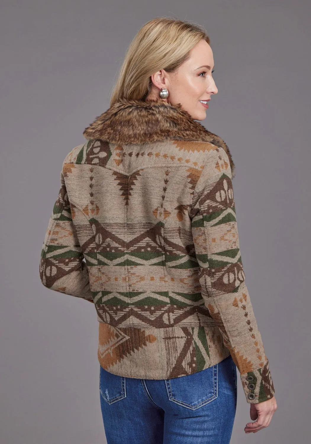 Button Fly Closure Holiday Vibes Athlete Fit Stetson Womens Multi Aztec Fur Brown Poly/Wool Wool Jacket