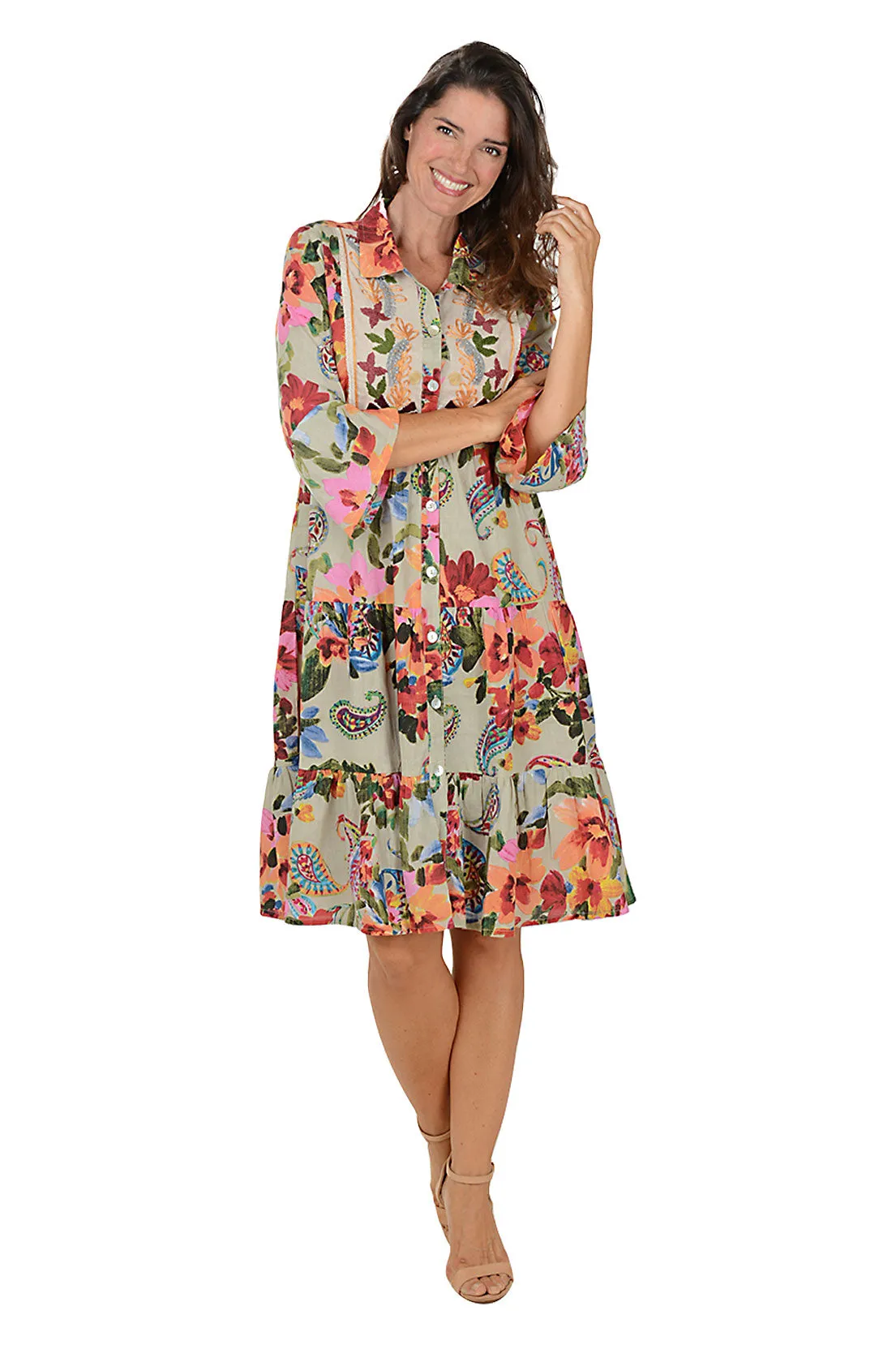 Street Mood Waverly Paisley Tiered Button-Front Dress