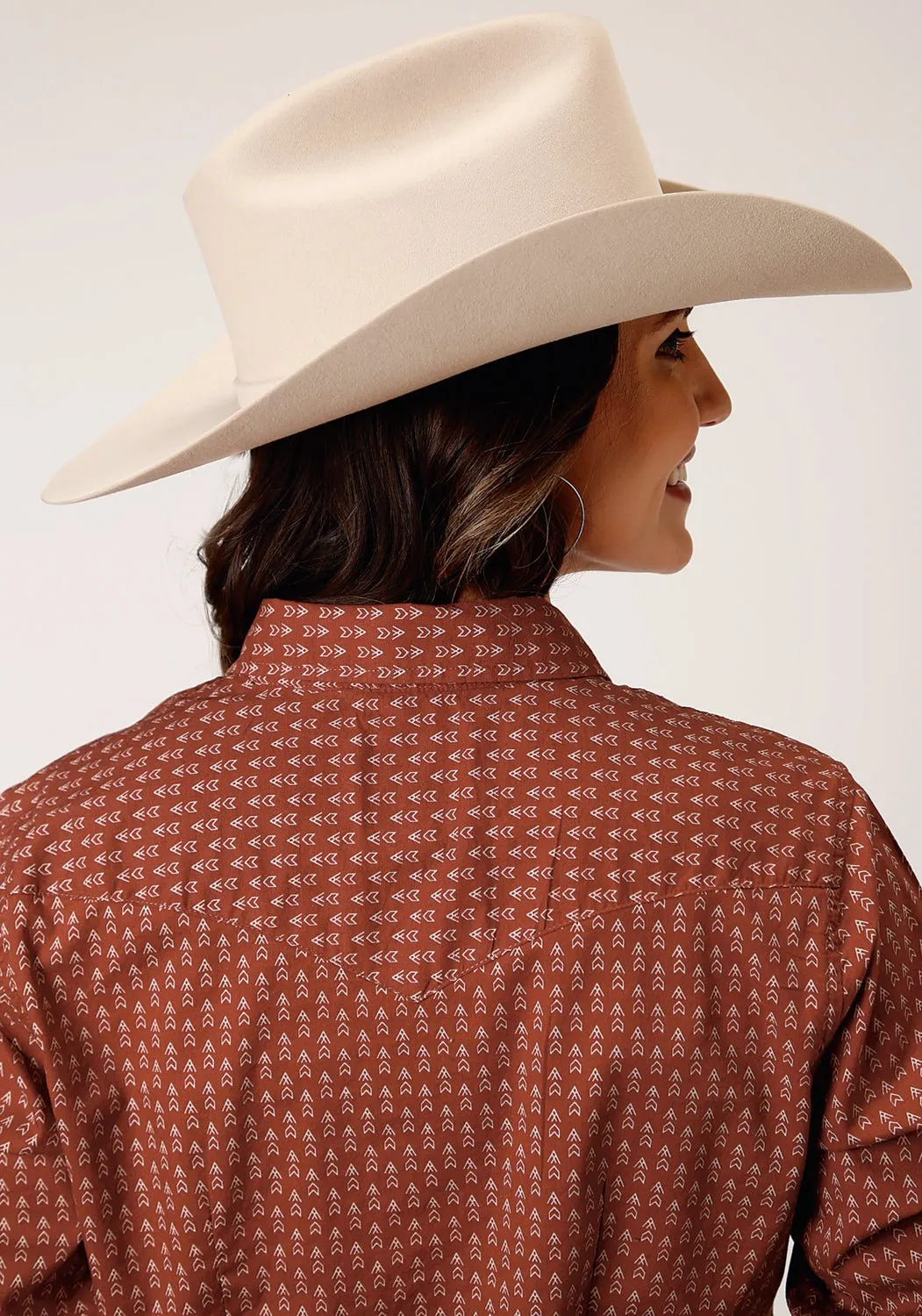 Versatile Design Roper Womens Brown 100% Cotton Arrow Geo L/S Shirt