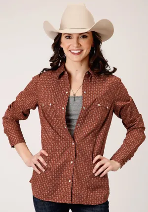 Wear Daily Roper Womens Brown 100% Cotton Arrow Geo L/S Shirt Smart Waistband Roper Womens Brown 100% Cotton Arrow Geo L/S Shirt