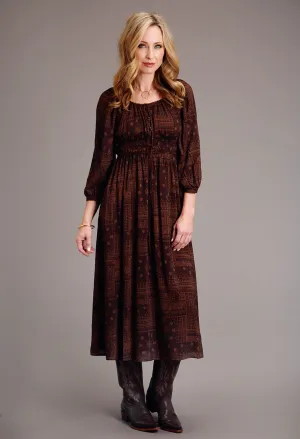 Wear Daily Stetson Womens Patchwork Bandana Brown 100% Rayon L/S Dress Flexible Waist Fashion Forward Stetson Womens Patchwork Bandana Brown 100% Rayon L/S Dress