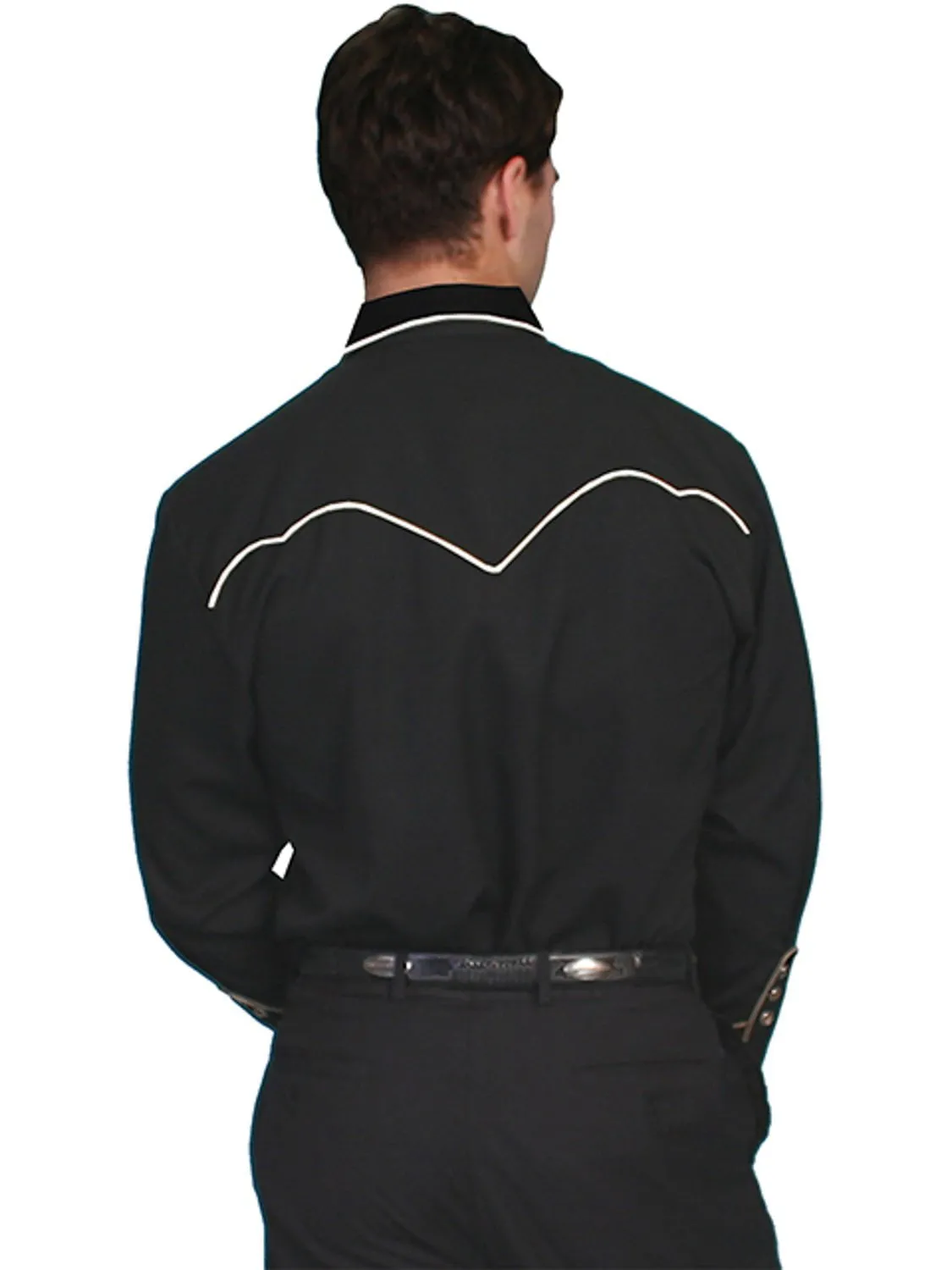 Scully Mens Black Cream Polyester Western Piping L/S Shirt Bold Statement