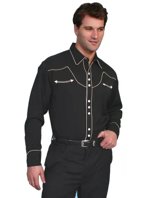Wear resistant Scully Mens Black Cream Polyester Western Piping L/S Shirt Scully Mens Black Cream Polyester Western Piping L/S Shirt Temperature Regulating Winter Collection
