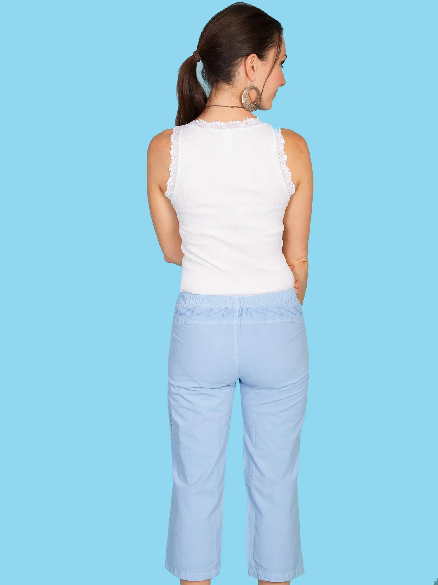 Scully Womens Powder Blue 100% Cotton Drawstring Capri Pants Abrasion Resistant Surface Comfortable Style