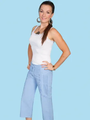 Wear resistant Scully Womens Powder Blue 100% Cotton Drawstring Capri Pants Festival Outfit Date Night Professional Wear Scully Womens Powder Blue 100% Cotton Drawstring Capri Pants