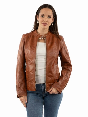 Weather Ready Scully Womens Cafe Racer Cognac Leather Leather Jacket Active Wear Scully Womens Cafe Racer Cognac Leather Leather Jacket